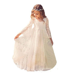 Fancy Ivory Flower Girl Dress Girls First Communion Gowns Dresses Lace Long Sleeves Lace Appliques Wedding Princess Dress