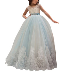 First Communion Dress Kids Sleeveless Long Lace Ball Gowns for Girls Birthday Dresses Flower Girl Gown for Wedding