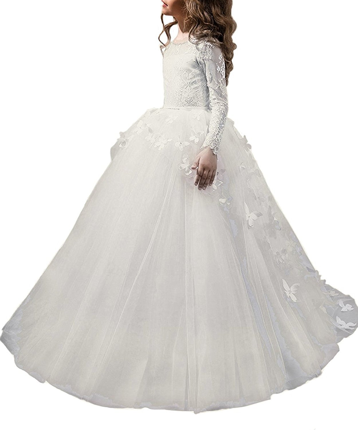 Avadress Long Sleeves Lace Communion Ball Gowns