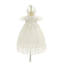 Baby Girl Embroidered Christening Baptism Special Occasion Newborn Long Dress with Bonnet