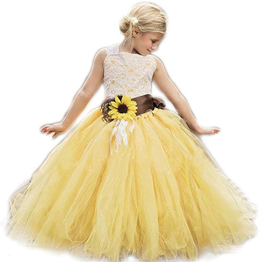 Sunflower Dress Dormal Fress Flower Girl Dress Lace Tulle Pageant Wedding Tutu Dress Romper