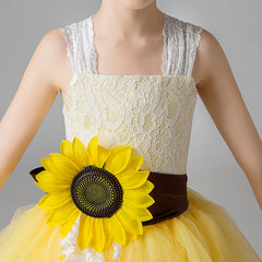 Sunflower Dress Dormal Fress Flower Girl Dress Lace Tulle Pageant Wedding Tutu Dress Romper