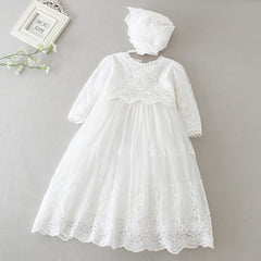 Baby Baptism Dress Long Newborn Baby Christening Gowns Birthday Party Wedding Infant Shower Dress with Bonnet