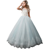 Short Sleeves Flower Girl Dress Rhinestones Pageant Gown Party Floor Length Wedding Party Dress Evening Dance Princess Tulle Dress