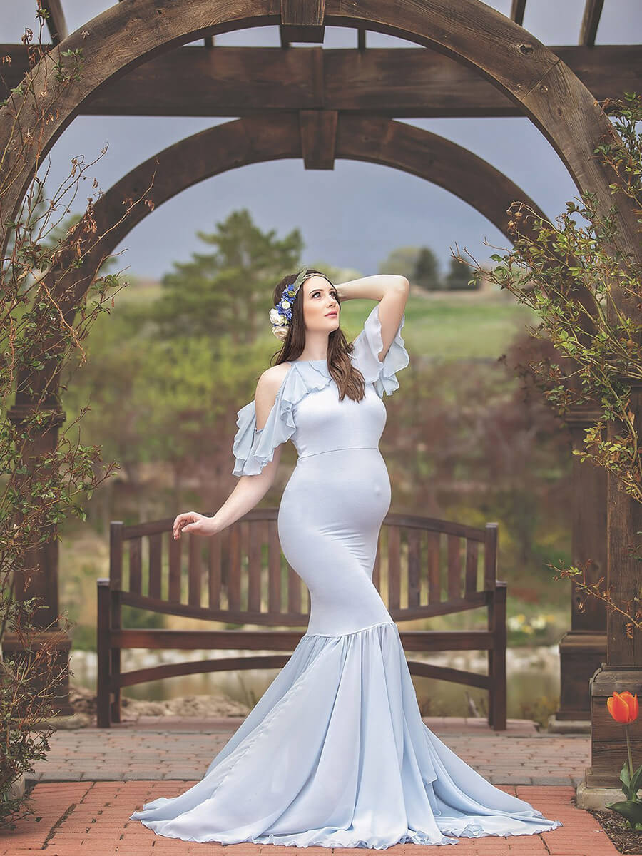 Slim Fit Maternity Dress for Photoshoot Cotton Chiffon Mermaid Gown