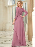Round Neck Chiffon Bridesmaid Dress With Long Lace Sleeves for Women