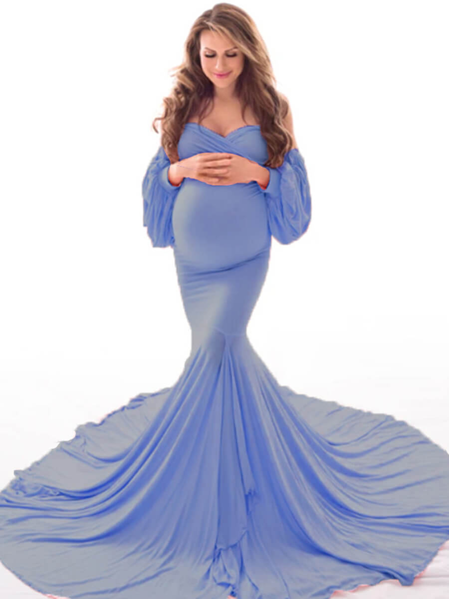 Off the Shoulder Cottom Maternity Photoshoot Dress Elegant Mermaid Gown