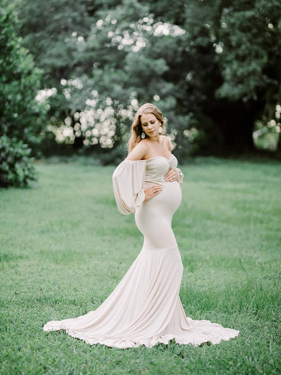 Off the Shoulder Cottom Maternity Photoshoot Dress Elegant Mermaid Gown
