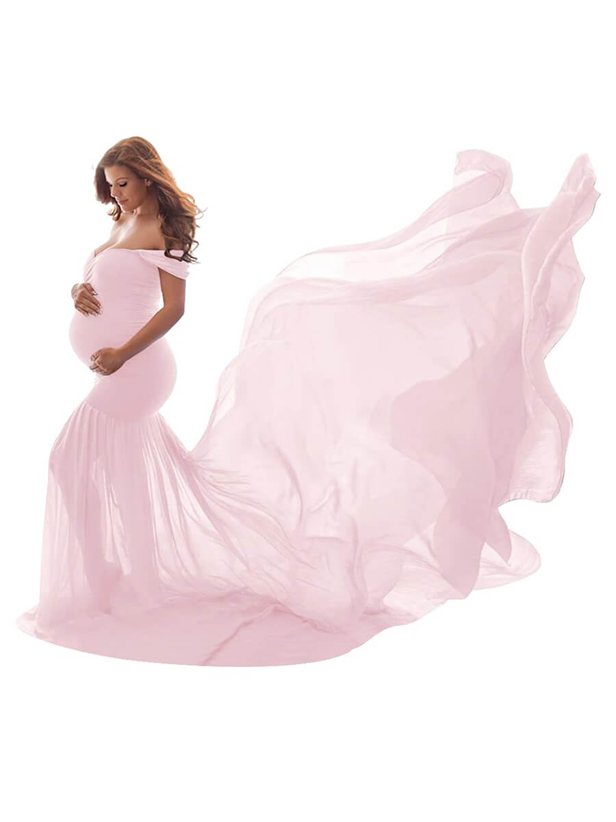 Maternity photoshoot Dress with Chiffon Train Off the Shoulder Gown