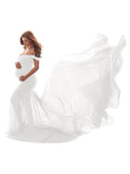 Maternity photoshoot Dress with Chiffon Train Off the Shoulder Gown