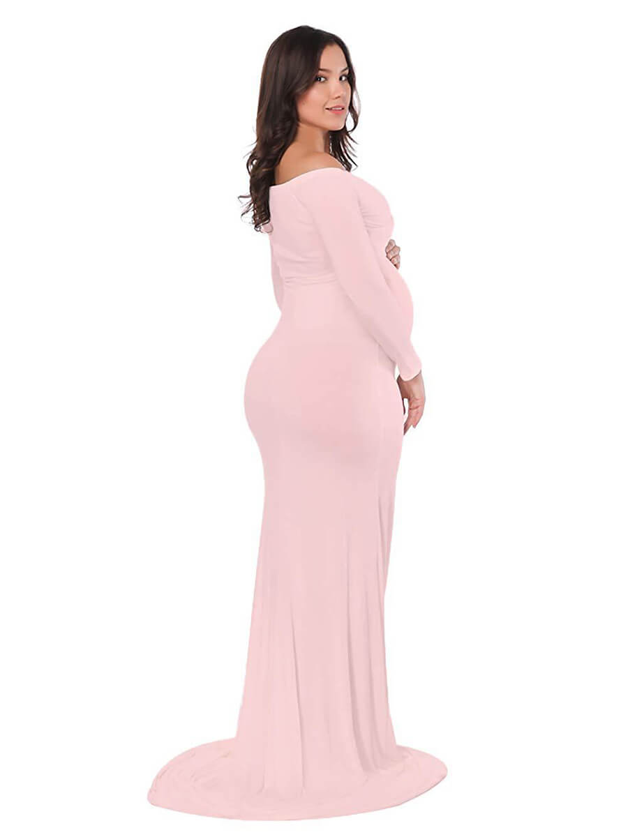 Comfortable Cross Bust Maternity Photoshoot Gown Stretchy Cotton Dress