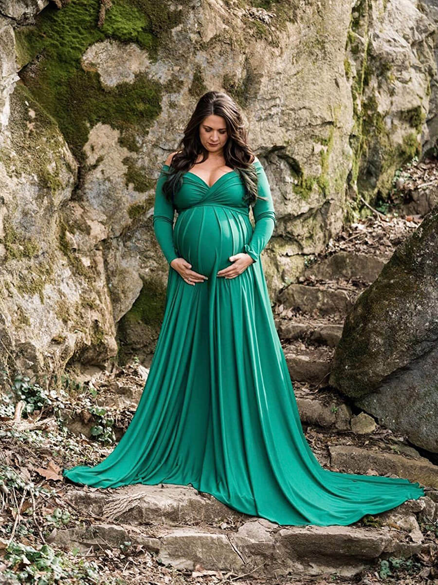 Deep V Necked Cross Bust Cotton Maternity Photoshoot Dress with