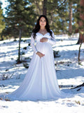 Deep V Necked Cross Bust Cotton Maternity Photoshoot Dress with Long Train