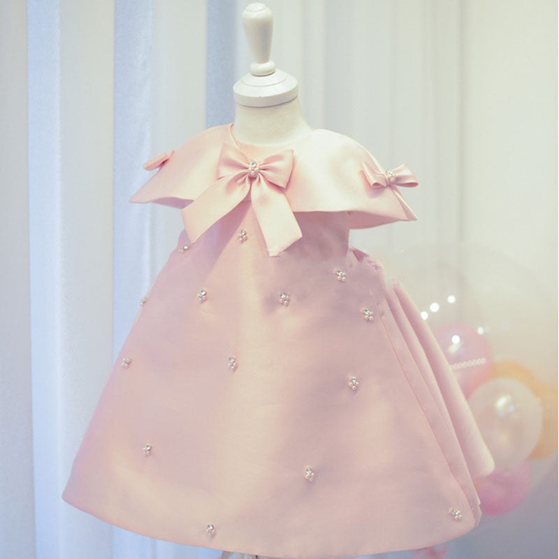 Cute Kids Princess Dress with Bows Satin Breads Flower Girl Banquet Gown