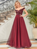 Women's High Waist Tulle & Sequin Sleevless Evening Dress