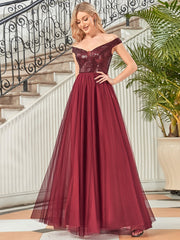 Women's High Waist Tulle & Sequin Sleevless Evening Dress