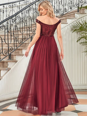 Women's High Waist Tulle & Sequin Sleevless Evening Dress