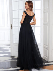 Women's High Waist Tulle & Sequin Sleevless Evening Dress