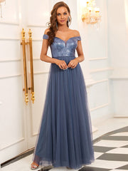 Women's High Waist Tulle & Sequin Sleevless Evening Dress