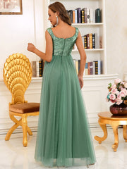 Women's High Waist Tulle & Sequin Sleevless Evening Dress