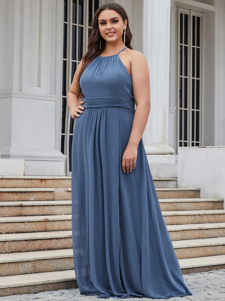 Women's Sleeveless Plus Size Pleated Decoration Gown Evening Dresses