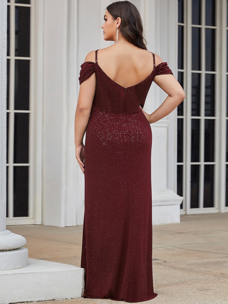 Deep V Neck Plus Size Gown Long Evening Dresses with Split Sexy Spaghetti Straps