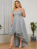 Asymmetrical Hem Cover Sleeve Plus Sizes Gown Evening Dresses