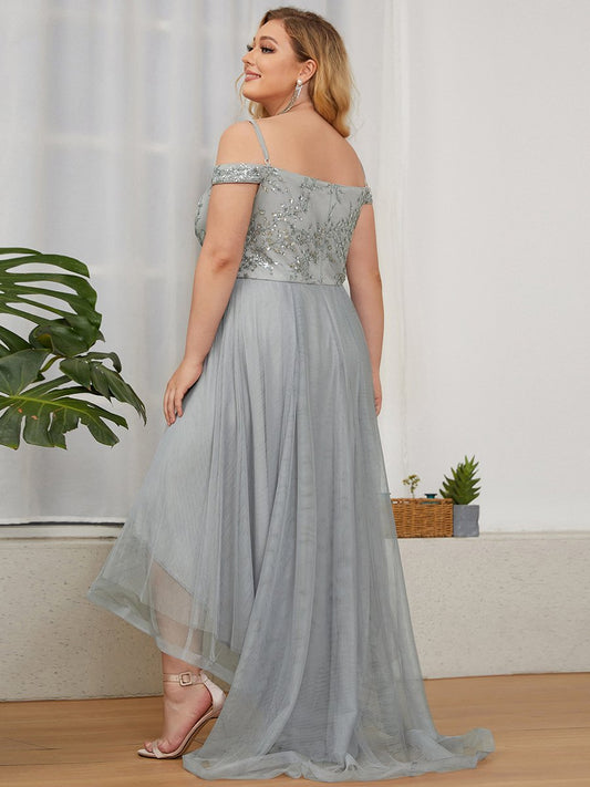 Asymmetrical Hem Cover Sleeve Plus Sizes Gown Evening Dresses