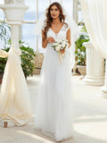Cap Sleeve Lace V-Neck Floor Length Gown A-line Wedding Dress
