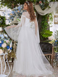 Elegant Wedding Dress with Full Sleeves Tulle Gown Floor Length Dress