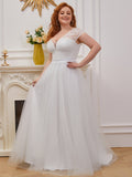 Sexy V Necked Floor Length Gown Trendy Deep V Neck Tulle Wedding Dress