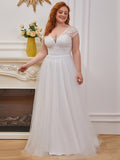 Sexy V Necked Floor Length Gown Trendy Deep V Neck Tulle Wedding Dress