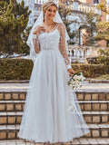 Elegant Round Necked Tulle Wedding Dress with Lace Decoration