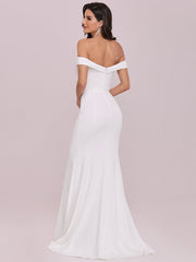 Plain White Dress Solid Color Off Shoulder Mermaid Wedding Dress