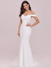 Plain White Dress Solid Color Off Shoulder Mermaid Wedding Dress