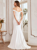 Plain White Dress Solid Color Off Shoulder Mermaid Wedding Dress