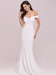 Plain White Dress Solid Color Off Shoulder Mermaid Wedding Dress