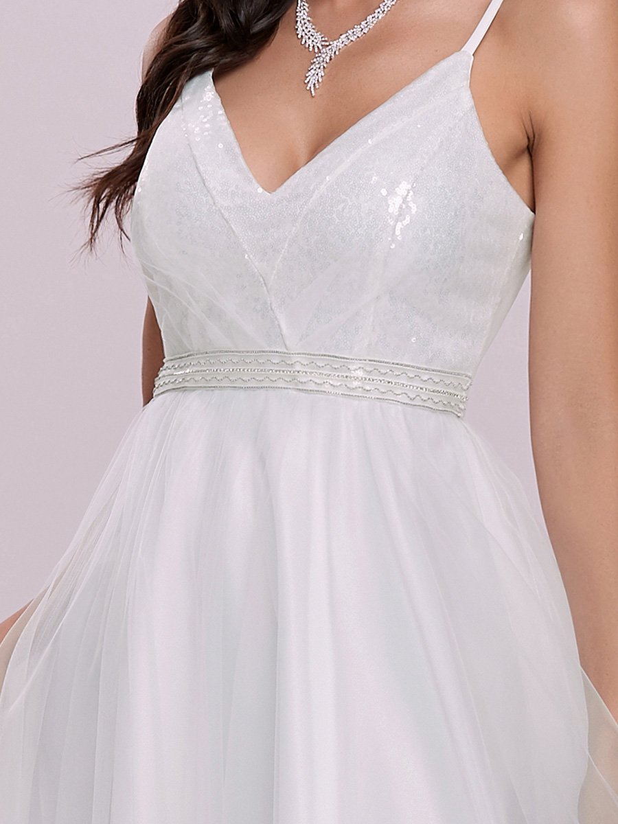 Fashionable High Waist A Line Tulle Wedding Dress with Spaghetti Straps