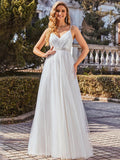 Fashionable High Waist A Line Tulle Wedding Dress with Spaghetti Straps