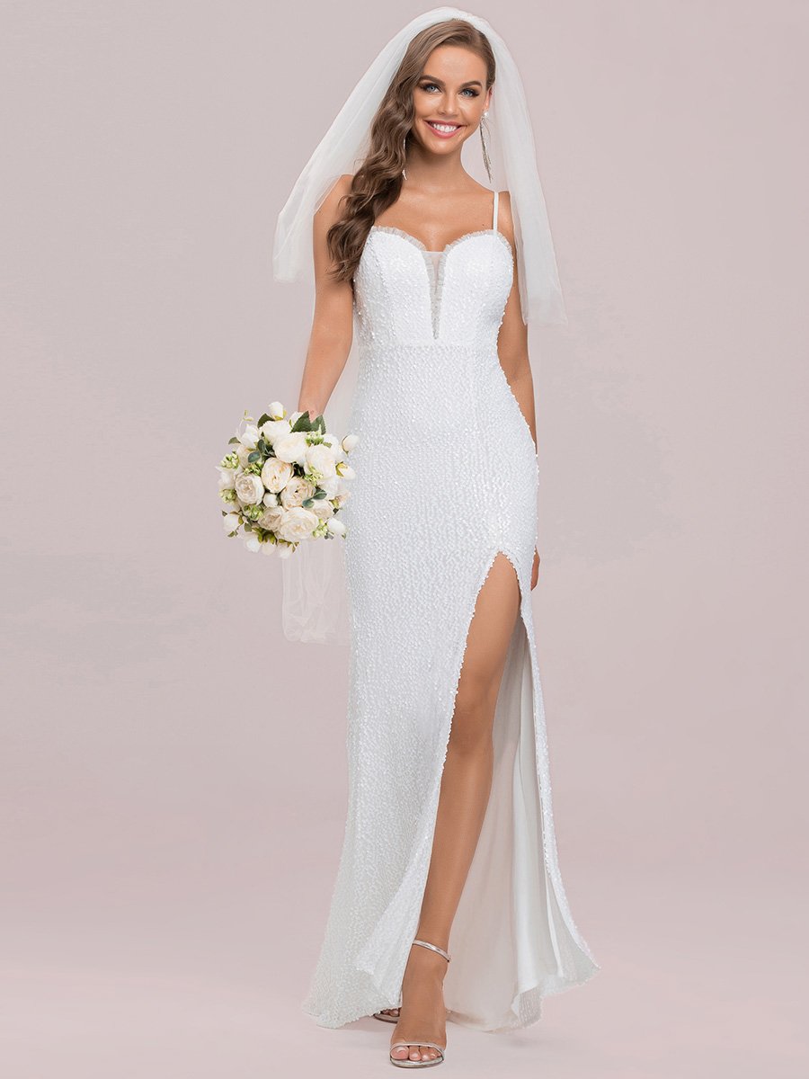 Sexy Deep V Neck Fishtail Silhouette High Side Slipt Wedding Dresses