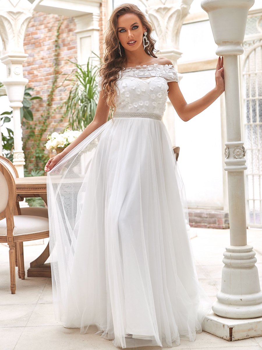 Strapless A-Line Off Shoulders Tulle Gown Wedding Dresses
