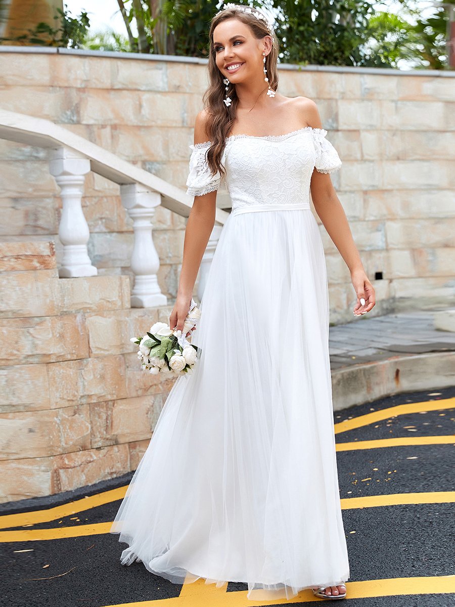 Magnificent Off Shoulder A Line Floor Length Wedding Dresses