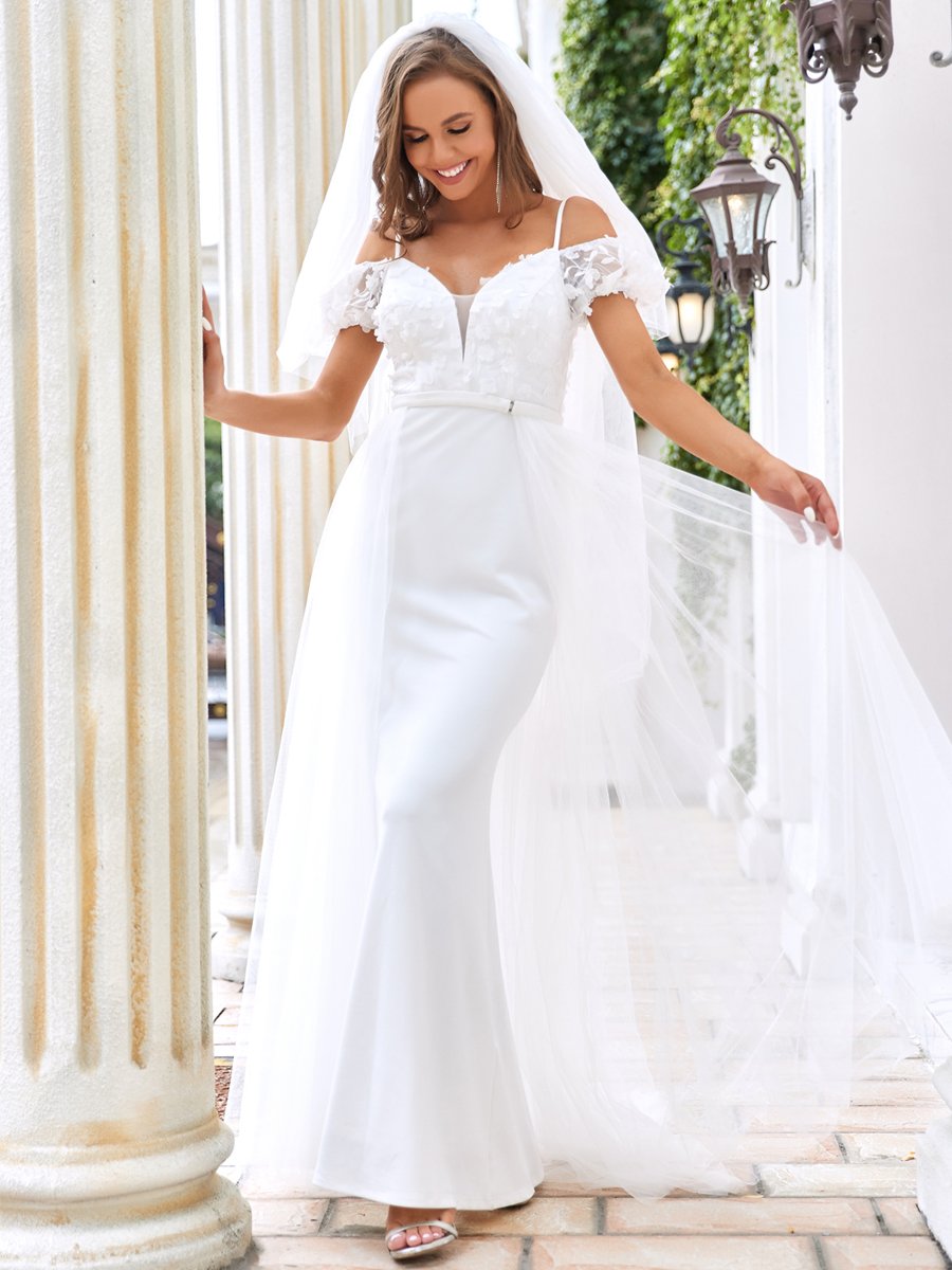 Sexy Deep V Neck Fishtail Silhouette High Side Slipt Wedding Dresses