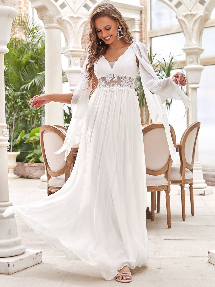 Deep V Neck A-Line Floor Length Gown Wedding Dresses