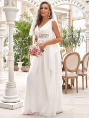 Deep V Neck A-Line Floor Length Gown Wedding Dresses