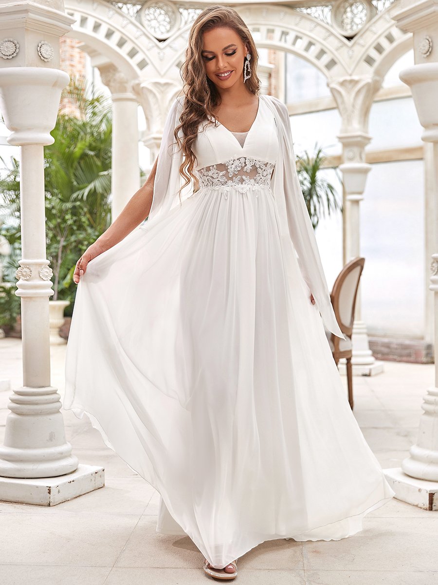 Deep V Neck A-Line Floor Length Gown Wedding Dresses