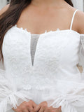 See Through Lantern Sleeves A Line Plus Size Gown Wedding Dresses