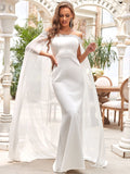 Off Shoulder Fishtail Capelet Floor Length Wedding Dresses