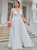 Sleeveless Deep V Neck Floor Length Gown Plus Sizes Wedding Dresses