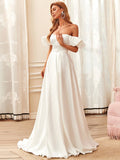 Short Puff Sleeves A Line Floor Length Off Shoulder Wedding Dresses